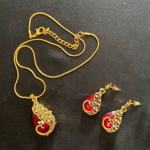 COPY - Ruby Red Necklace &  Earrings Set